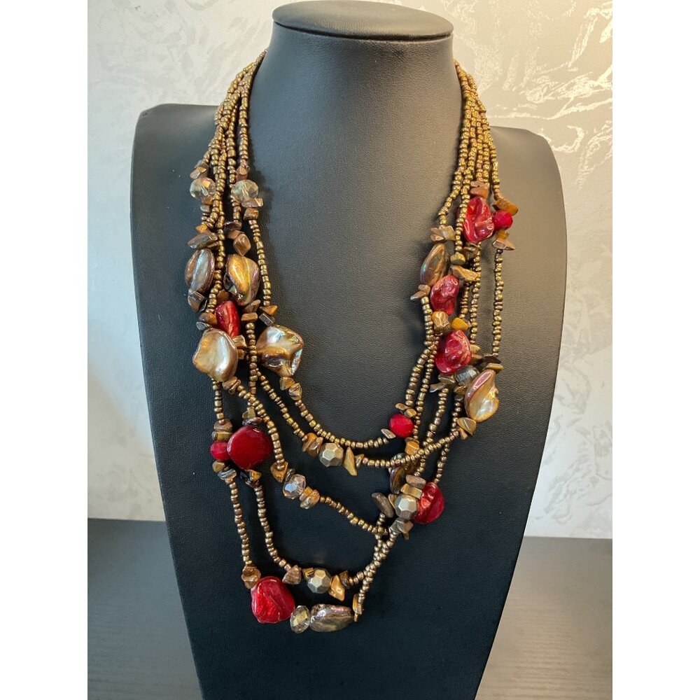 Boho Chic Multilayer Sea Bead Necklace With Sea Shell Chunks